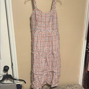 Gingham Checkered Dress in Orange and White